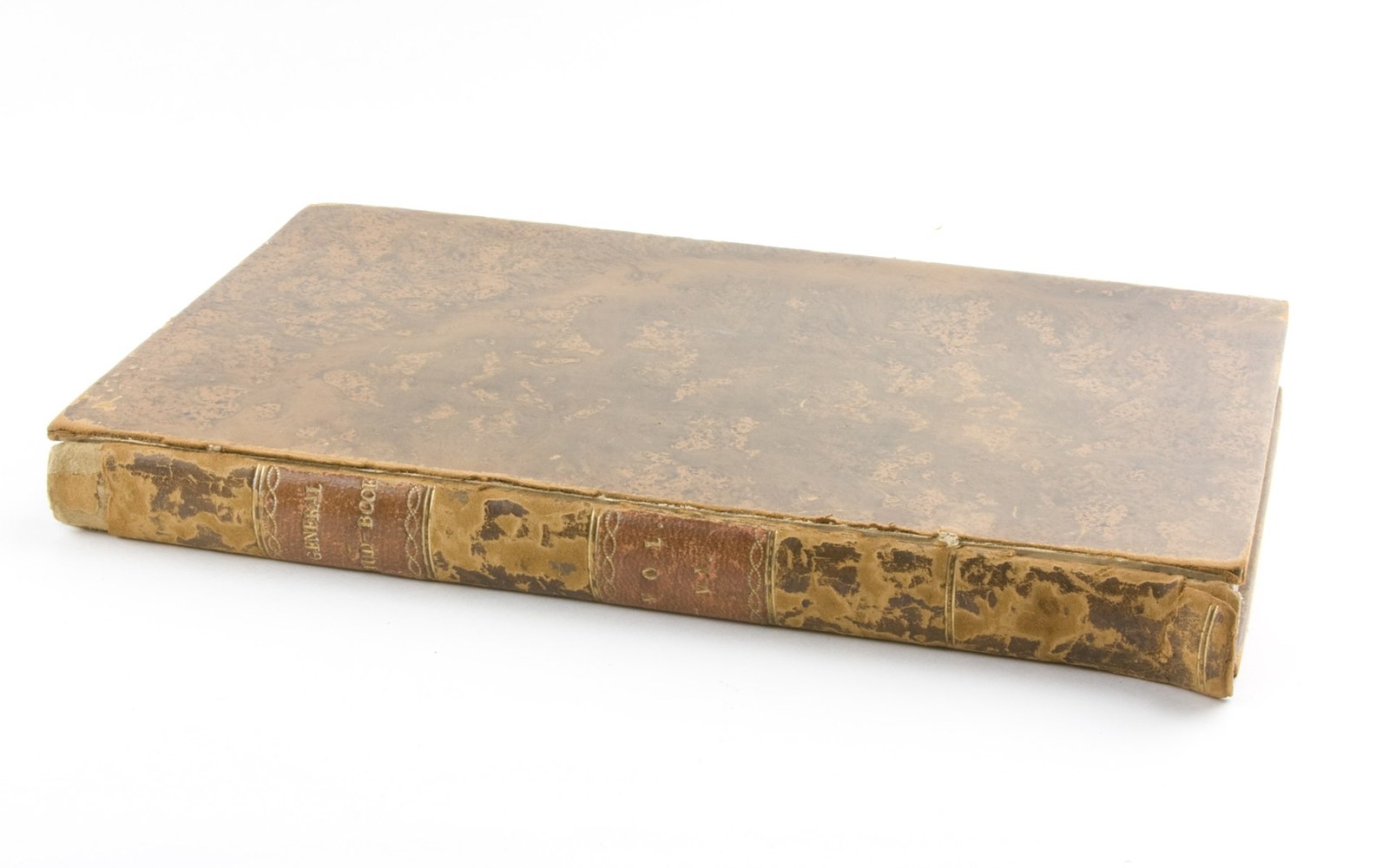 Antique leather-bound stud book volume with worn gilt lettering on the spine